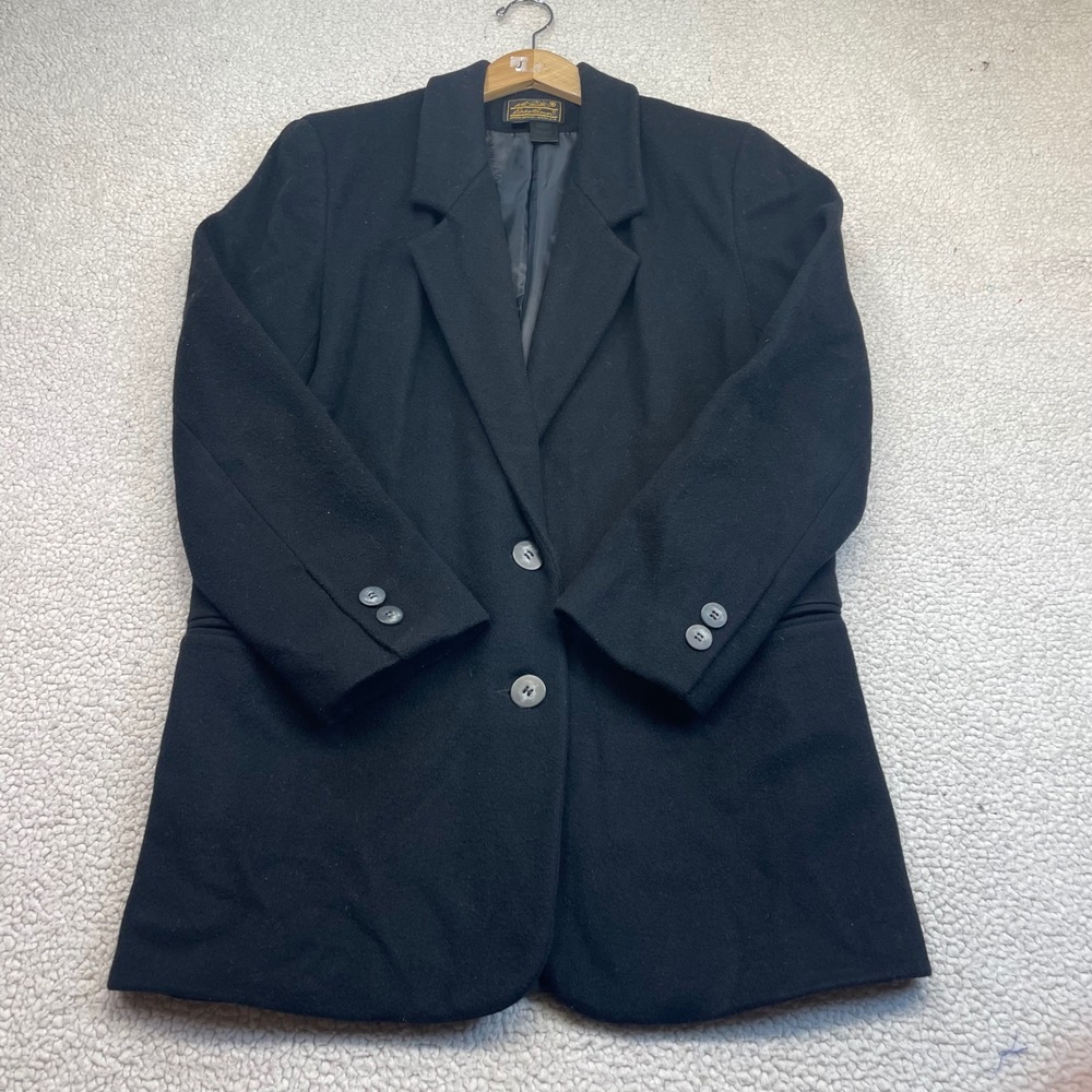 Eddie Bauer Blazer Women S Black Wool Longline Two Button Coat Jacket